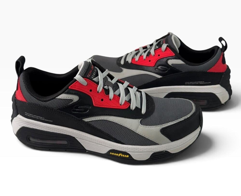 Skechers Men’s Sz 10 Skech- Air Extreme V2 Sneakers Black/Red/Grey Goodyear Sole